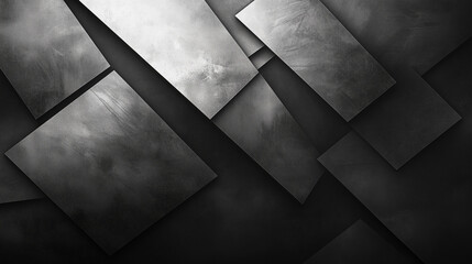 Poster - modern abstract black background design with layers of textured white transparent material in triang