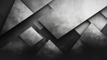 Poster - modern abstract black background design with layers of textured white transparent material in triang