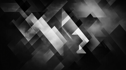 Poster - modern abstract black background design with layers of textured white transparent material in triang