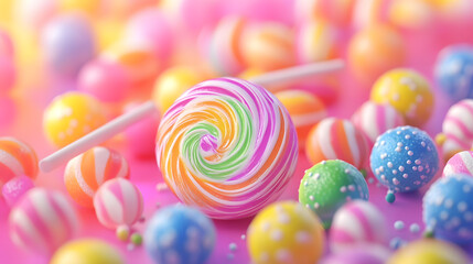 A vibrant assortment of colorful rainbow candy treats 3d illustration	