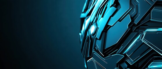 Poster - Futuristic geometric design with metallic textures and cool blue lighting.