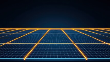 Poster - Futuristic grid with orange lines on a dark background, ideal for digital or tech-themed graphics.