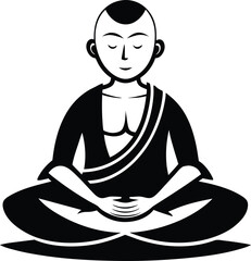 Meditating monk vector icon isolated on white background.