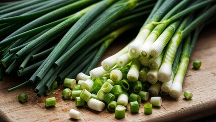 Canvas Print - Chopped green onions with delicate stems closeup