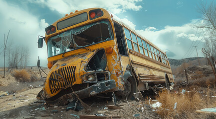 A school bus crash involving a delivery truck.