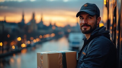 Poster - Delivery Man at Sunset