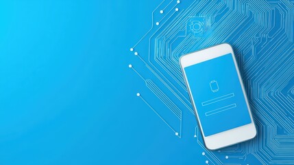 Poster - Smartphone displaying login screen with circuit board background, modern technology concept.