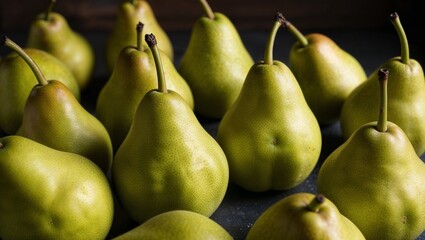 Juicy pears with smooth green skin closeup