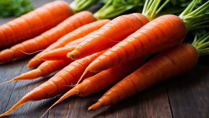 Sticker - Peeled carrots with fresh green tops closeup