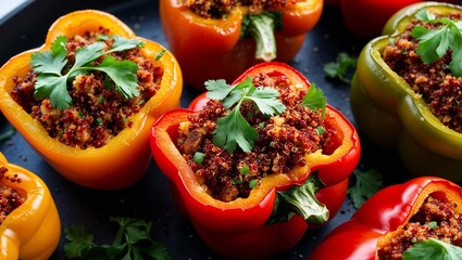 Wall Mural - Spicy quinoa stuffed bell peppers closeup