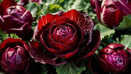 Canvas Print - Whole radicchio with deep red leaves closeup