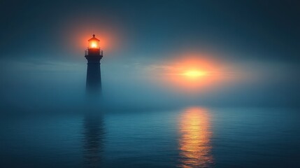 Canvas Print - Lighthouse in Foggy Sunset