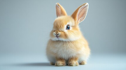 Wall Mural - Adorable Bunny Sitting on a Light Blue Background