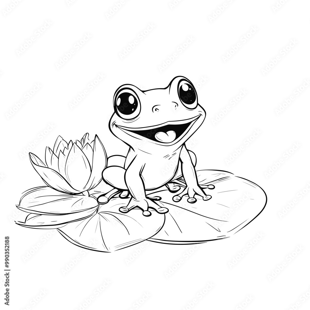 Cute frog cartoon character outline coloring page Stock Vector | Adobe ...