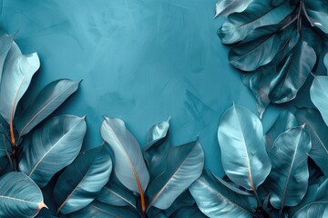 Fashion Graphic. Blank Background with Clean Tropical Flora in Blue Color