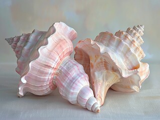 Two Seashells on a White Background: A Close-Up of Nature's Beauty