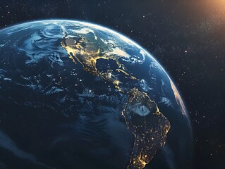 Wall Mural - planet earth illuminated at night from outer space with city lights across continents
