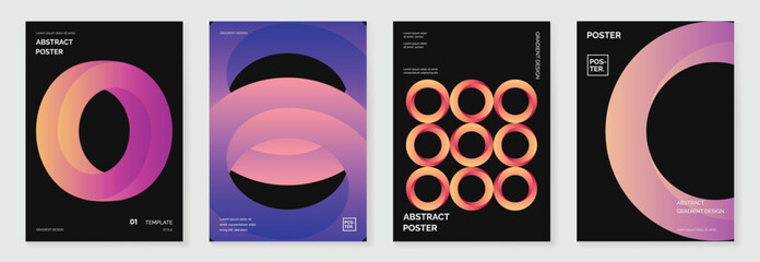 Modern gradient poster background vector set. Minimalist style cover template with vibrant perspective 3d geometric prism shapes collection. Ideal design for social media, cover, banner, flyer.