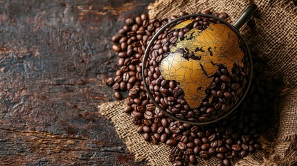 Global Coffee Trade Concept with Textured Earth Globe and Coffee Beans