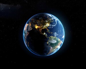 detailed view of planet earth with illuminated and shadow hemispheres
