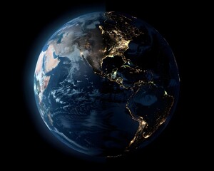 Wall Mural - dramatic earth globe with illuminated and shadowed hemispheres showcasing day and night