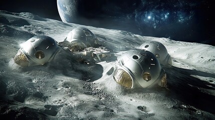 Wall Mural - futuristic domes on a lunar landscape