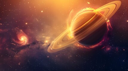 Wall Mural - Pulsing Cosmic Epicenter   Luminous Saturn Rings Ablaze with Vibrant Stellar Energy
