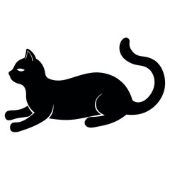 Wall Mural - a black silhouette of a cat lying down on its back. The cat is facing towards the left side of the image 