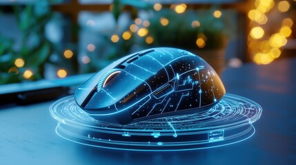 Poster - Futuristic Mouse with Digital Interface and Bokeh Lights