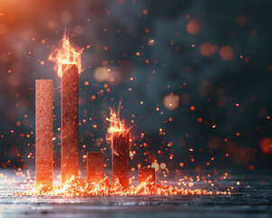 Poster - Financial bar graph with an explosion of red at the top, risk of investment failure, dark background.