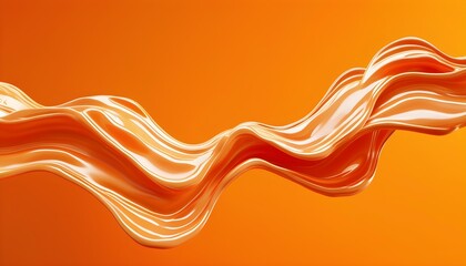 Dynamic 3D Flowing Liquid Design Against Vibrant Orange Backdrop