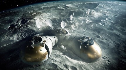 Wall Mural - spacecraft landed on a cratered lunar surface