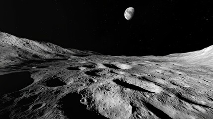 Wall Mural - a cratered lunar landscape under a crescent moon and starry sky