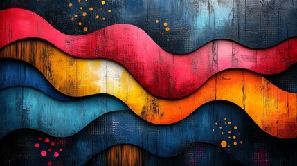 Wall Mural - Abstract Art with Wavy Lines and Vibrant Colors