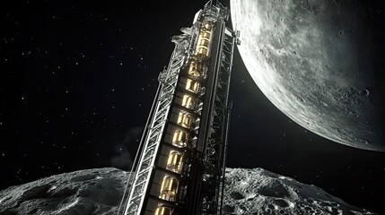 Wall Mural - a spacecraft ascending near the moon
