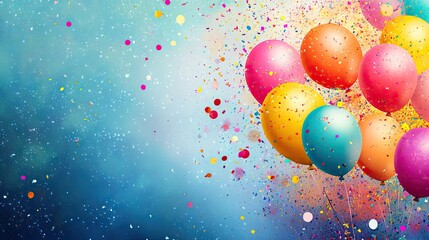 A vibrant birthday background with colorful balloons and confetti, perfect for celebrating a special day. The cheerful design captures the spirit of the occasion.