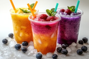 Canvas Print - Three Colorful Smoothies with Ice and Berries