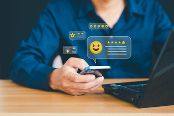 Service concept survey online customer satisfaction, customer service rate from consumer application experience