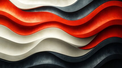 Canvas Print - Abstract Wavy Background with Red, Black, and White