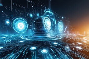 Poster - Futuristic Digital Landscape Highlighting Cyberspace Connectivity Broadband Innovation and Modern Technology