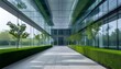 © 克 杜 - Modern Corporate Architecture Showcasing Reflective Glass Facade and Symmetrically Styled Landscaped Pathway