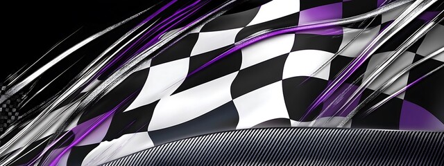 Poster - Checkered flag with purple accents and a black and white checkered pattern.