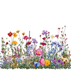 Wall Mural - Flower field border isolated on white background  