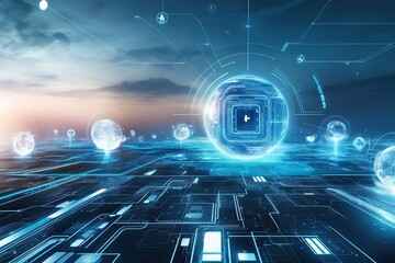 Poster - Innovative Digital Landscape Highlighting Cyberspace Connectivity Broadband and Modern Technology