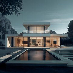 Wall Mural - modern building with pool