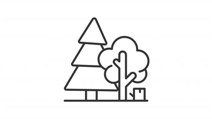 Poster - Animated forest icon. Woodland scenery line animation. Natural landscape. Tree species and selection. Black illustration on white background. HD video with alpha channel. Motion graphic