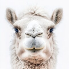 Poster - Close-up portrait of a camel's face with a white background 