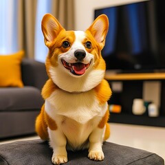 Poster - A brown and white dog sitting on top of a couch