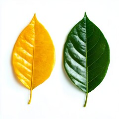 Two yellow and green leaves on a white background