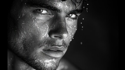 Canvas Print - Intense Gaze of a Wet Man